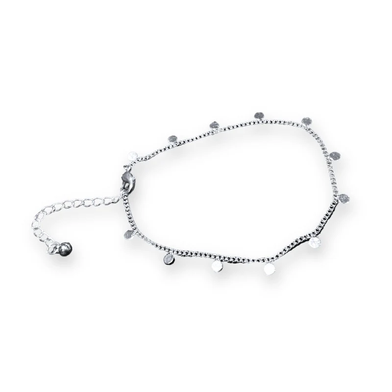 Delicate Disc & Chain Bracelet In Silver Plate