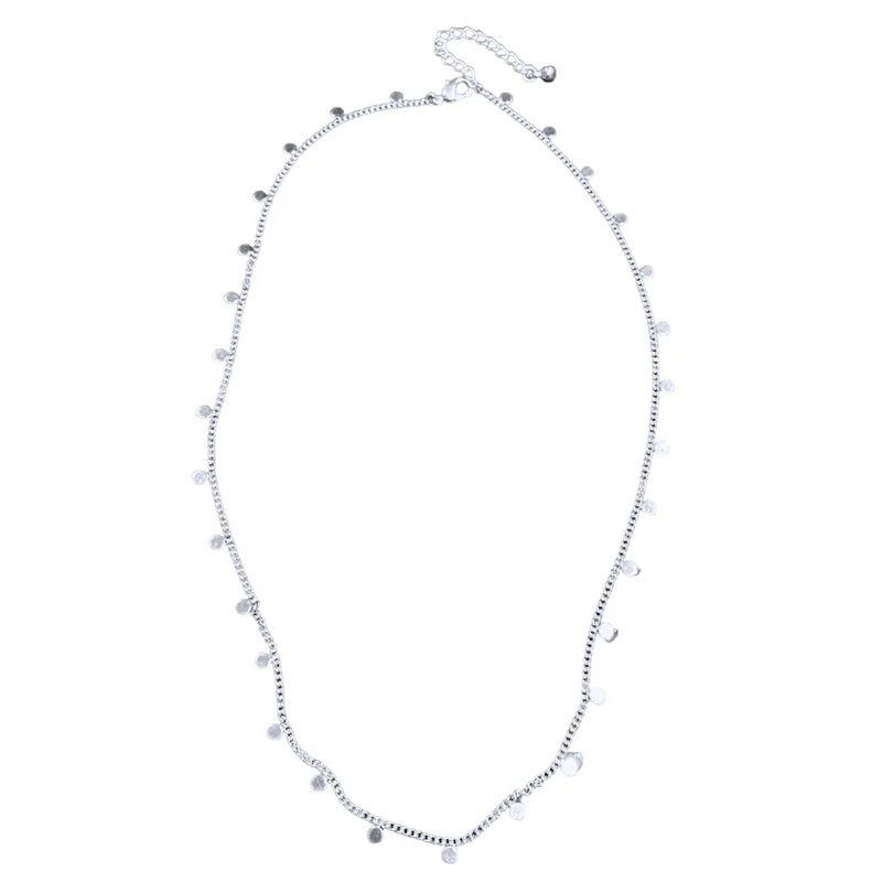 Delicate Disc & Chain Necklace In Silver Plate