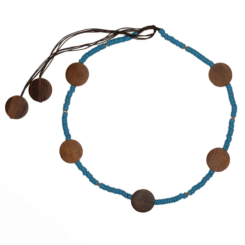 Long Coconut Bead & Wooden Disc Necklace