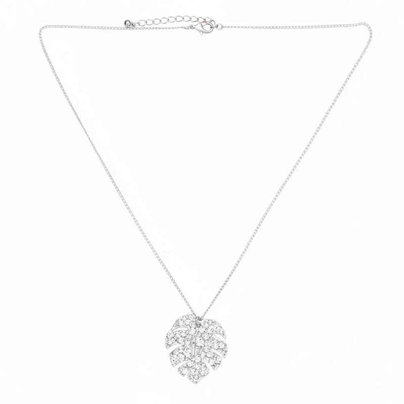 Hammered Leaf Pendant On Chain - Silver Plate