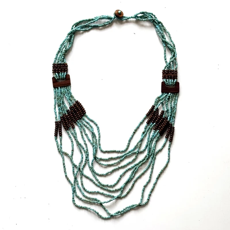 Beaded Necklace with Wood Detail