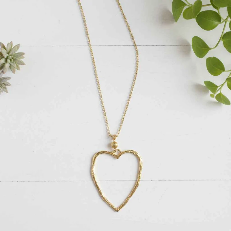 Chain Necklace with Open Heart Pendant - Gold Plate