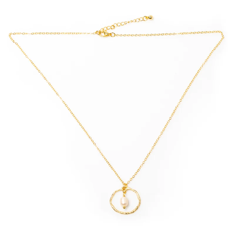 Simple Ring & Pearl Necklace In Gold Plate