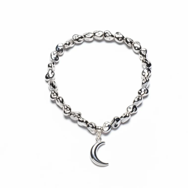 Moon Charm Nugget Bracelet in Silver Plate