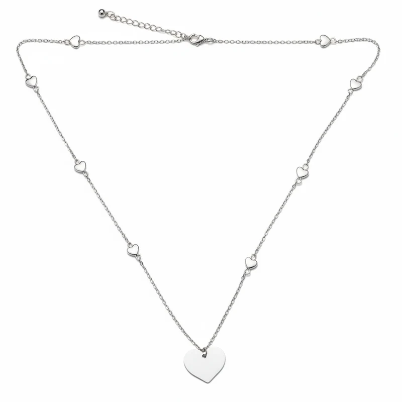 Heart On Heart Chain Necklace In Silver Plate