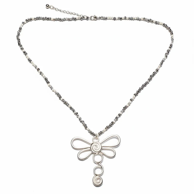 Dragonfly Necklace On Cube. Chain In Silver Plate