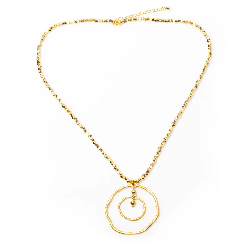 Beaten Double Ring Necklace In Gold Plate