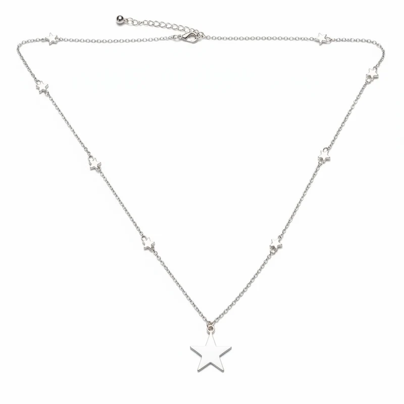 Star On Star Chain Necklace In Silver Plate