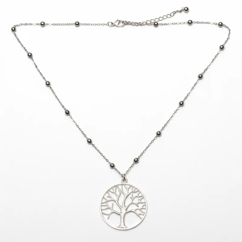 Tree Of Life Pendant On Ball Chain - Silver Plate