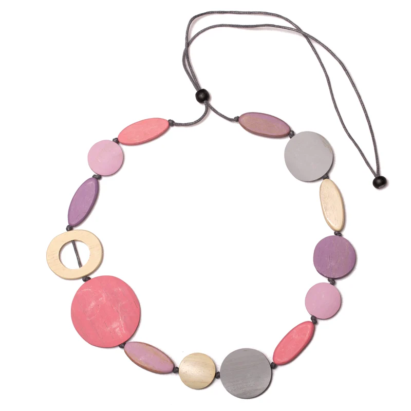 Long Mixed Shape Wooden Necklace