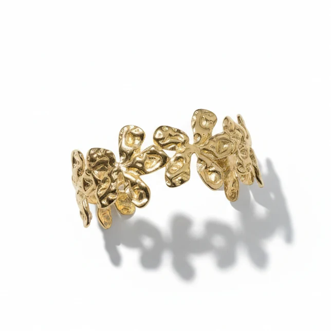Beaten Flower Cuff - Gold Stainless Steel