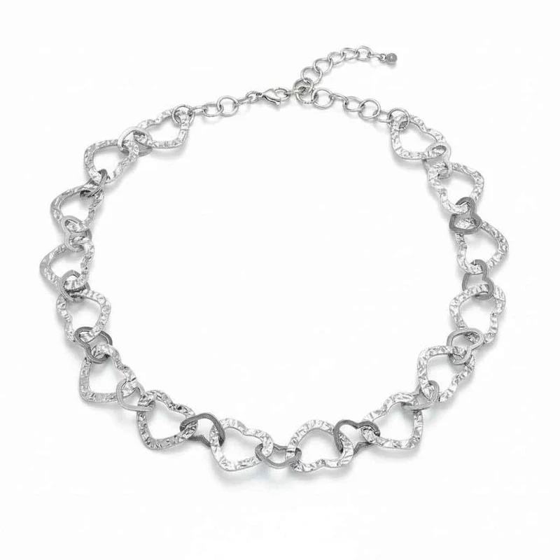 Linked Heart Necklace - Grey Stainless Steel