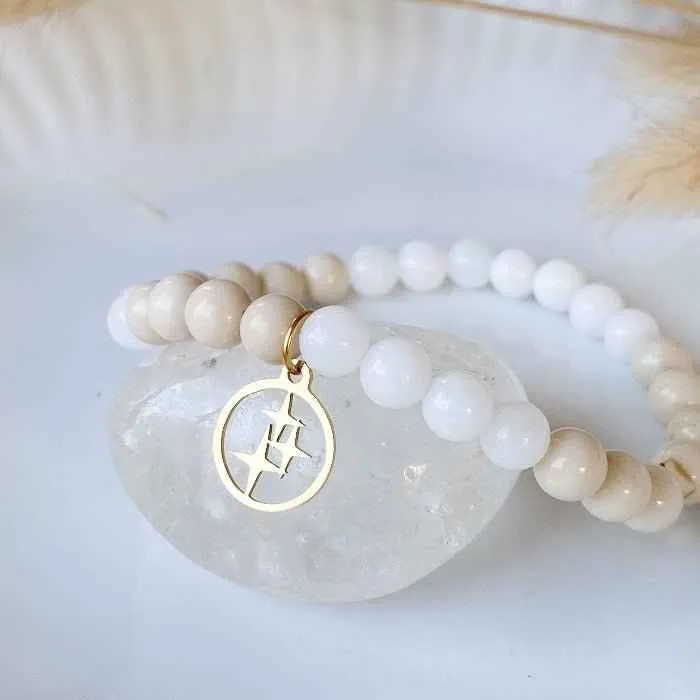 ORION | Bracelet en pierre de rivière, jade blanc et inox