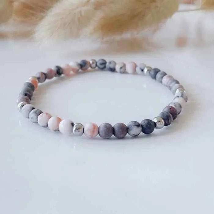 PINKY | Bracelet en jaspe zébrée rose et acier inoxydable