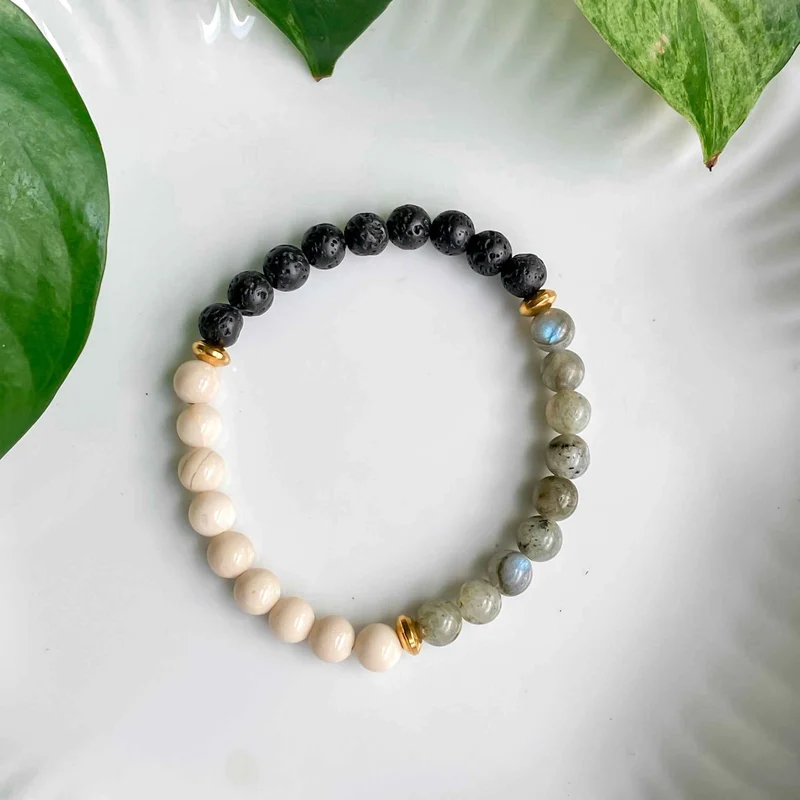 SILLANS | Bracelet en labradorite, lave et acier inoxydable