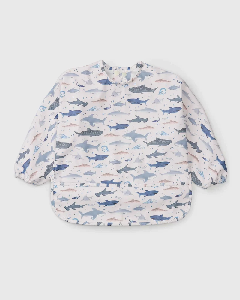 Long Sleeve Bib - Smiley Sharks