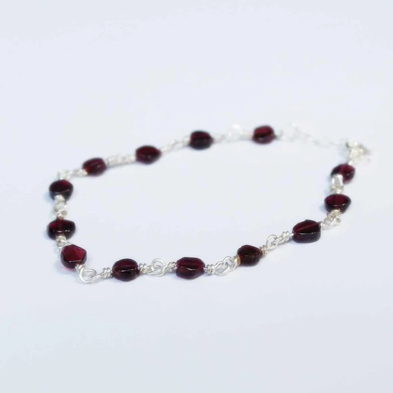 Garnet on Silver Bracelet | Handcrafted Garnet Coin Beads | Sterling Silver Jewelry