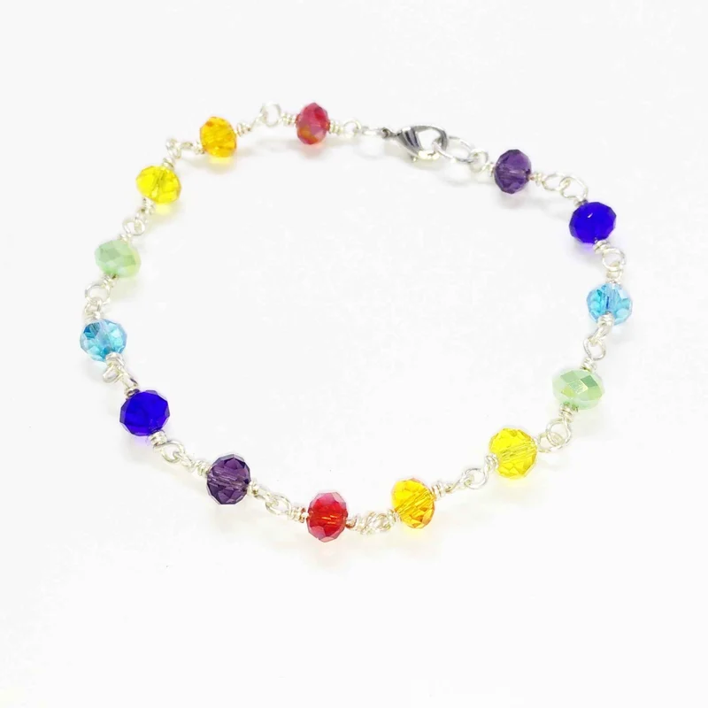 Chakra Bracelet in Sterling Silver | Handmade Glass Bead Energy Jewelry | Custom Fit with Extension