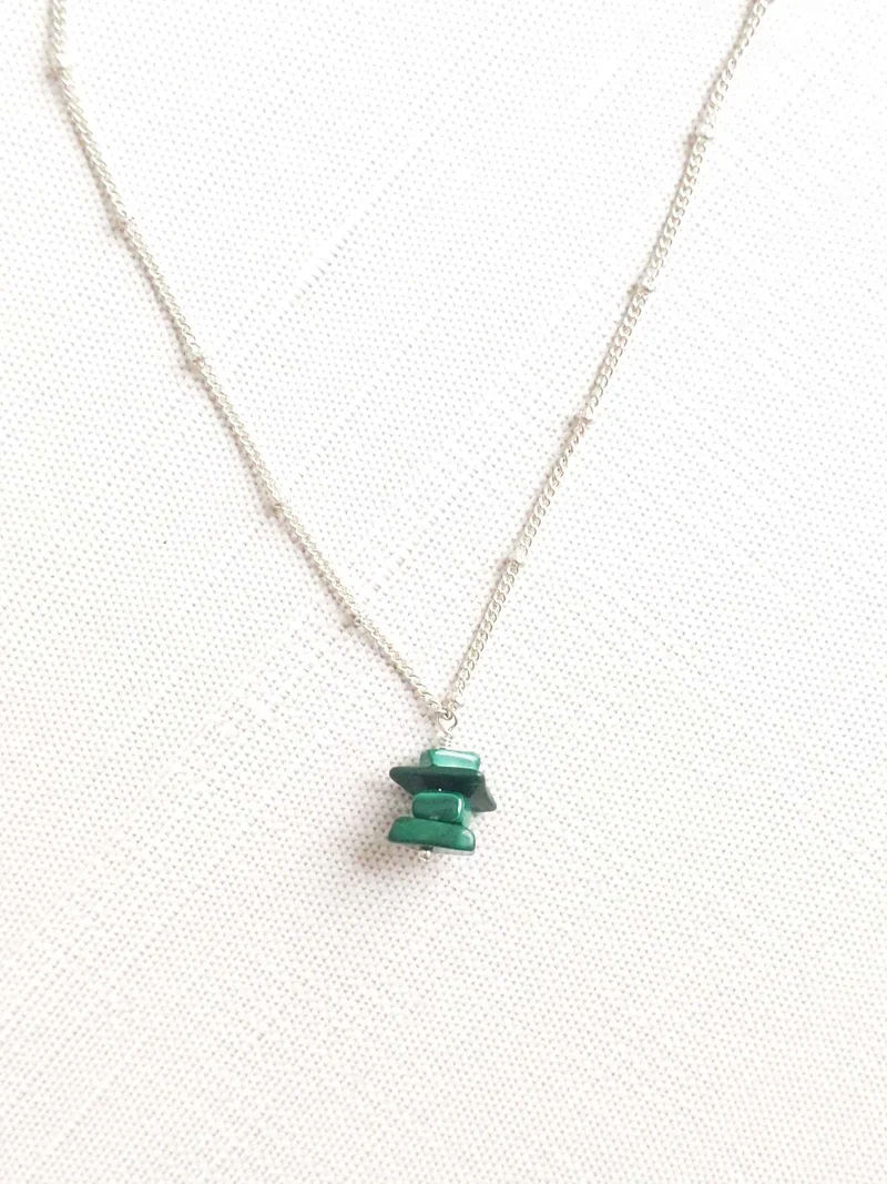 Malachite Inukshuk Necklace in Sterling Silver