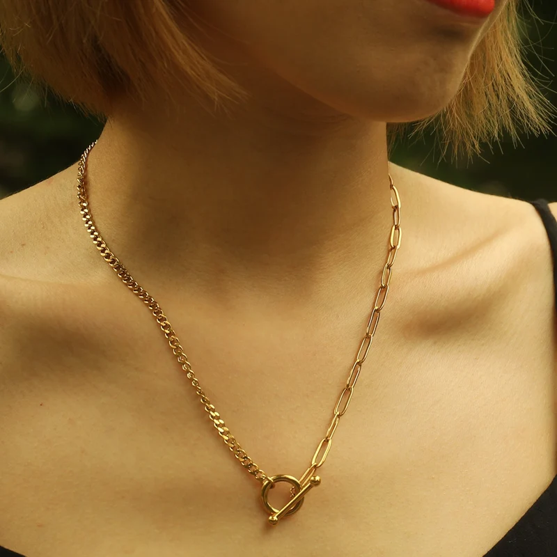 CHARLOTTE Gold: Mix Chain T-Bar Gold Necklace