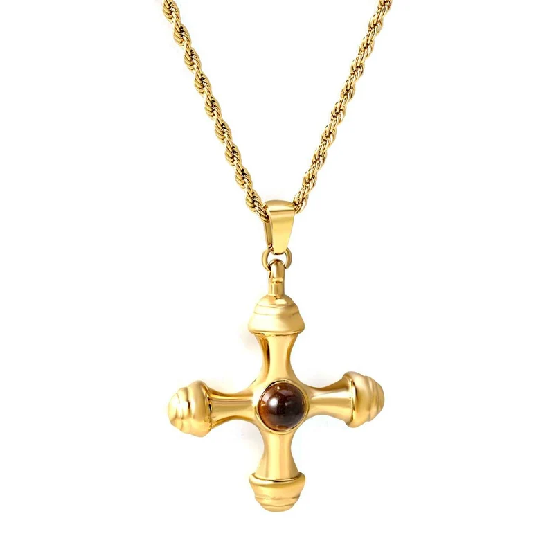 Cat's Eye Cross Charm Necklace
