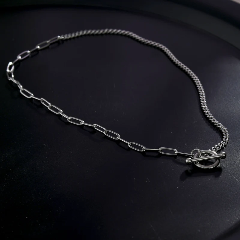 TRIESTE Mix Chain T-Bar Silver Necklace