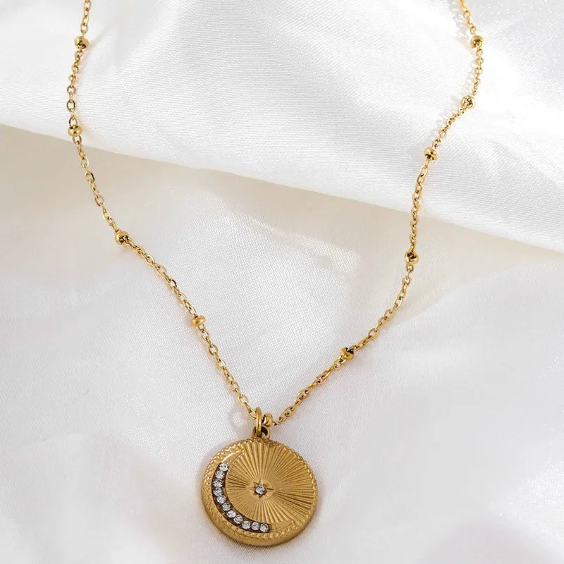 AMASA: Beaded Chain with Star & Pavé Crescent Moon Zirconia Charm - Gold