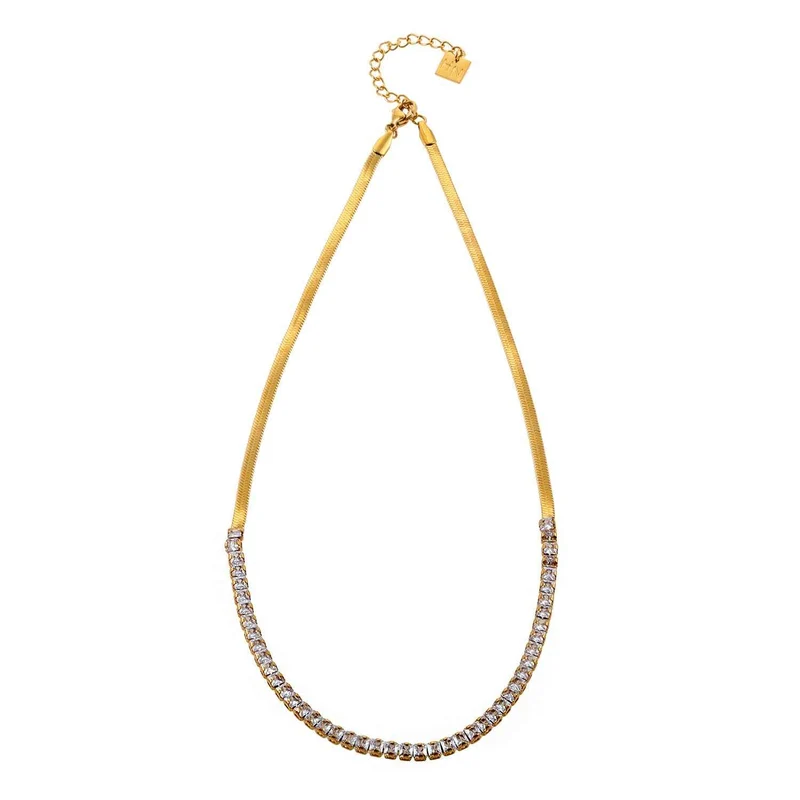 MESTIA: Combo Necklace with Snake-Skin Textured & Tennis Chains