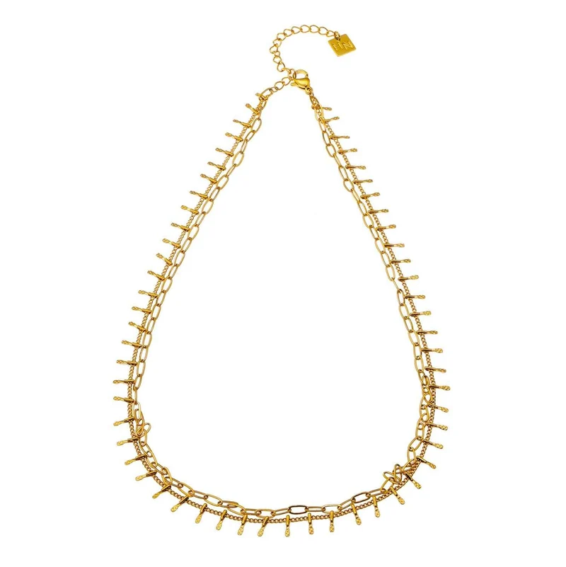 BRONTE: Layered 2-Chain Necklace with Minimalist PaperClip Chain & Ornate Hook Chain