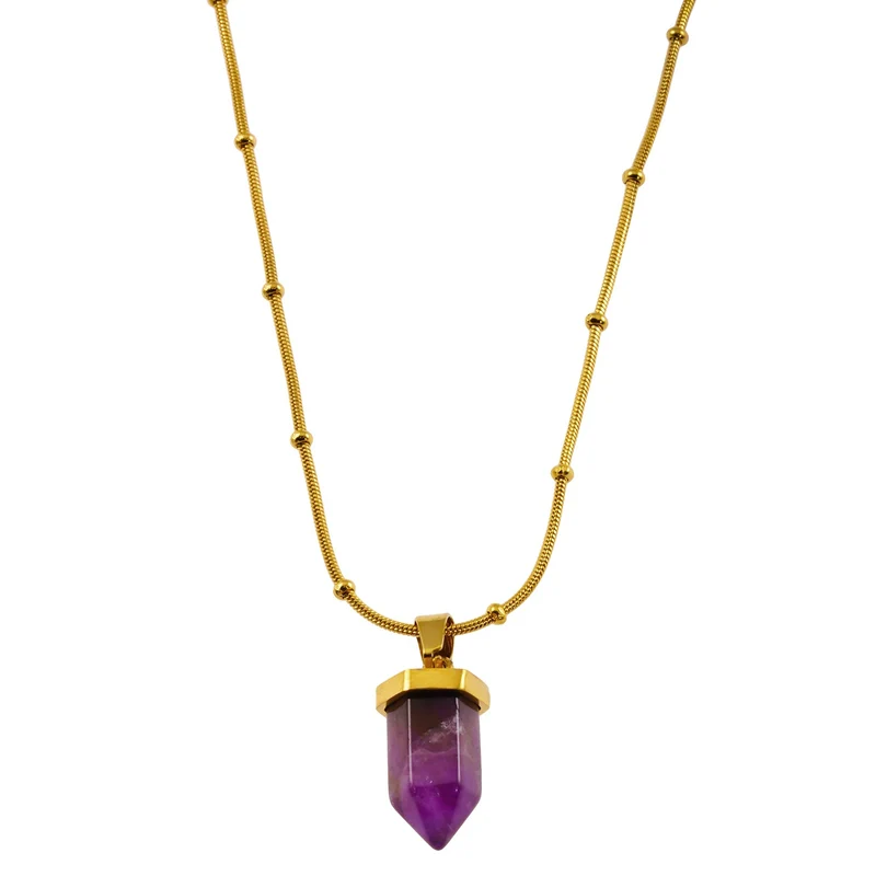 NAZINGA: Lace Agate Stone Pendant Anchored on a Beaded Snake Skin Textured Chain Necklace