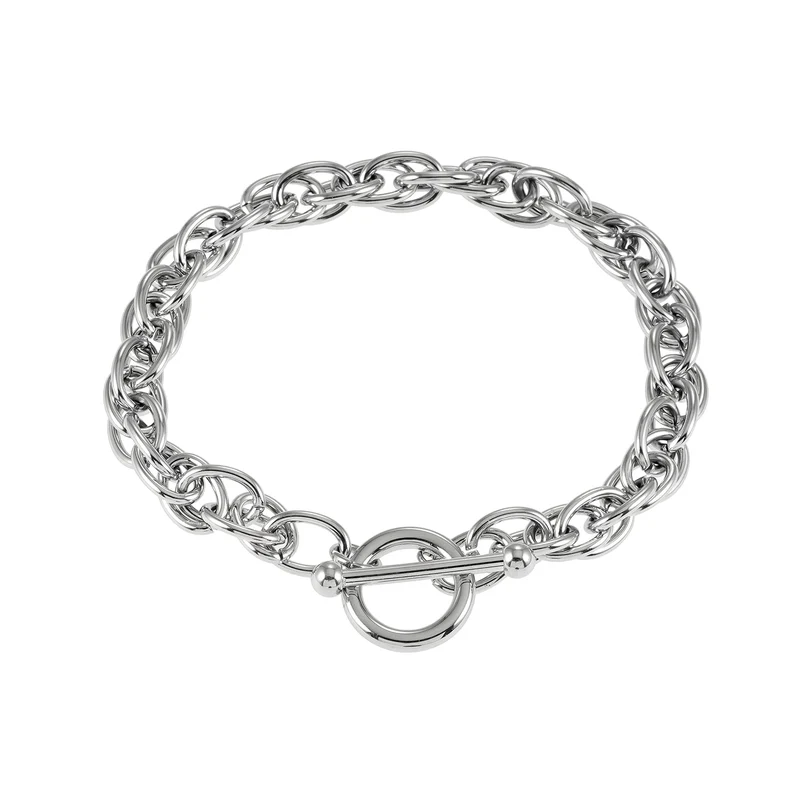 ARDA Silver (White Gold): Chunky Intricate Multi-Link Bracelet with Circle & T-Stopper
