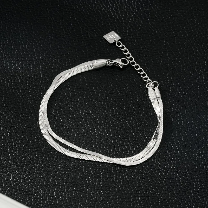 INESE Silver (White Gold): Snake-Skin Textured 2-Layer Bracelet